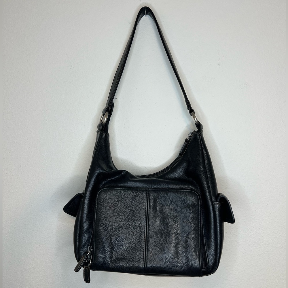 Vintage Black Leather Utility Hobo Bag